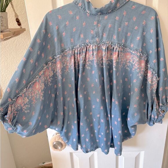 Free People Blue Cuffed Sleeve Button Down Shirt - Picture 4 of 5
